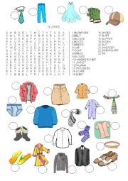 Wordsearch CLOTHES - ESL worksheet by Im Lety