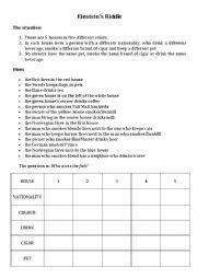 English Worksheet: An einsteen riddle