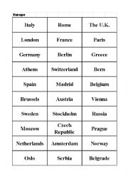English Worksheet: Countries and Capitals Matching Cards