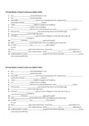 English Worksheet: Present Simple, Present Continuous, Stative Verbs