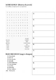 English Worksheet: word search_listen and draw