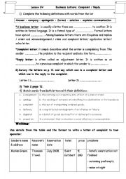Lesson E4: Business Letters complaint/reply