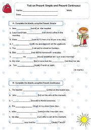English Worksheet: test on present simple and present continuous