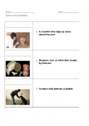 English Worksheet: Early humans picutre vocabulary