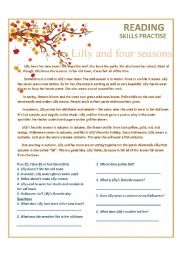 English Worksheet: Reading skills practise: Lilly and four seasons
