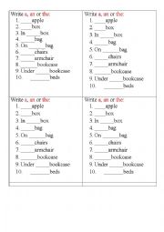 English Worksheet: ARTICLE A