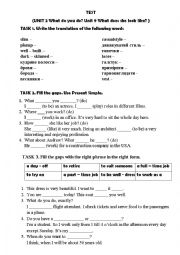 English Worksheet: Interchange 1 (TEST Unit 2, unit 9)