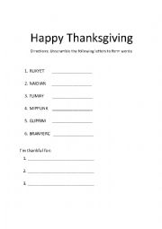 English Worksheet: Happy Thanksgiving Fun