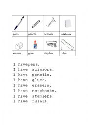 English Worksheet: Classroom objects: I have...
