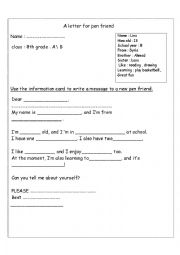 English Worksheet: a letter to pen friend 