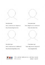 English Worksheet: what does he/she look like? (face drawing)