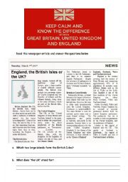 English Worksheet: The British Isles vs the United Kingdom vs England