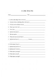 English Worksheet: A Little About Me