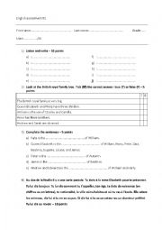 English Worksheet: English assessment Family