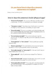 English Worksheet: How to describe people