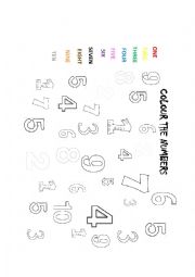 English Worksheet: Colour the numbers