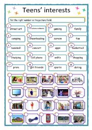 English Worksheet: ESL Teens and their interests I
