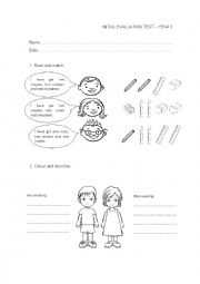 English Worksheet: INITIAL EVALUATION TEST 