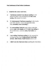 English Worksheet: Past Continuous & Past Perfect Continuous Worksheet