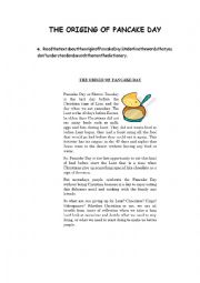 English Worksheet: The origin of pancake day