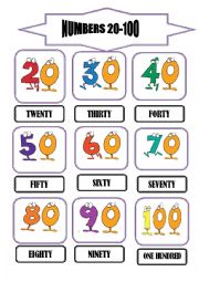numbers flashcards 20-100