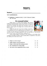 English Worksheet: Test for kids and teens with  five questions and comprehension.