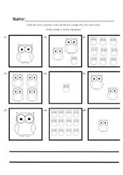 English Worksheet: number 1 with owls