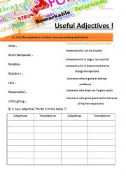 English Worksheet: New Adjectives