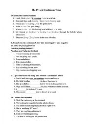 English Worksheet: The Present Continuous Tense