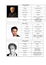 English Worksheet: Card with Actors