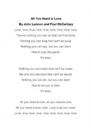 All You Need is Love Song Worksheet by The Beatles