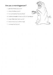 English Worksheet: Are you a morning person?