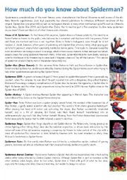 English Worksheet: HOW MUCH DO YOU KNOW ABOUT SPIDERMAN?