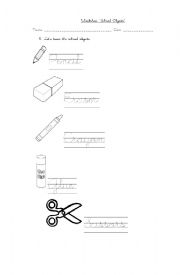 English Worksheet: Trace and color school objects 