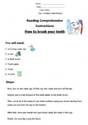English Worksheet: How to Brush Your Teeth (Reading Comprehension) 