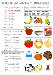 English Worksheet: There is/are - Some - Any - Food & Drinks