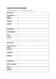 English Worksheet: business card exchange