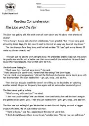 Reading Comprehension Fable (The Lion and The Fox) 