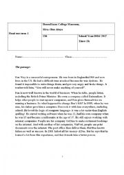 English Worksheet: final exam term 1 fisrt year seconday education