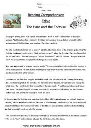Reading Comprehension Fable (The Hare and The Tortoise) 