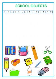 English Worksheet: School objects wordsearch