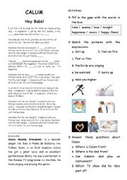 English Worksheet: Calums song activities