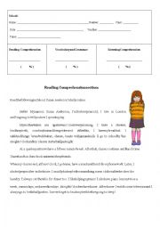 English Worksheet: Reading comprehension and vocabulary test about daily routine