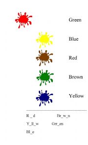English Worksheet: Colours (Red, Blue, Green, Yellow, Brown)