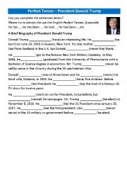 Perfect Tenses Worksheet  President Donald Trump Biography