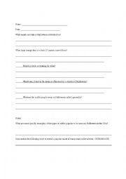 English Worksheet: Halloween Questions - writing activity