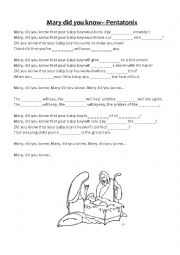 English Worksheet: Mary did you know - Pentatonix Christmas listening