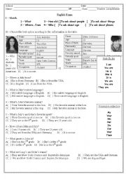 English Worksheet: Wh , verb to be and Possessive Adjectives