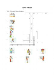 English Worksheet: School subjects crossword