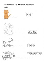 English Worksheet: Jumbled letters ANIMALS